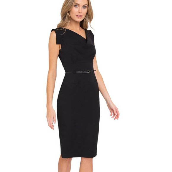 Black Halo Jackie O belted Black Sheath 2,4,6,8,10,12 - Picture 2 of 5